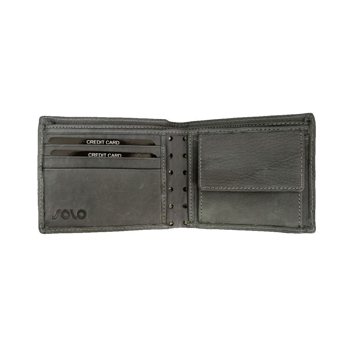 solo Leather Wallet With Laser Cut and Coin Pouch - Grey