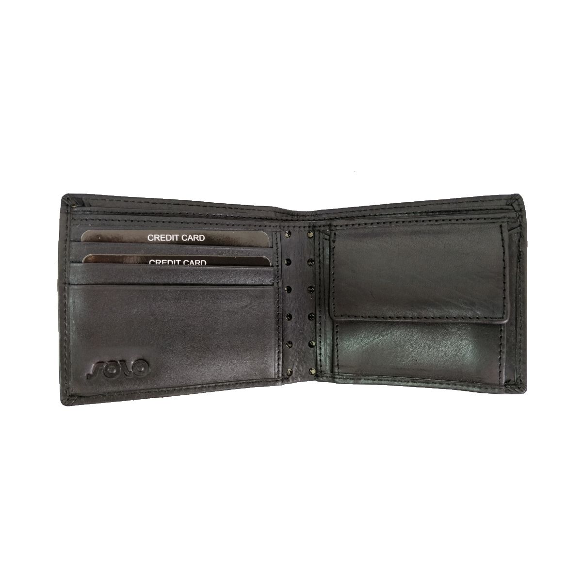 solo Leather Wallet With Laser Cut and Coin Pouch - Black