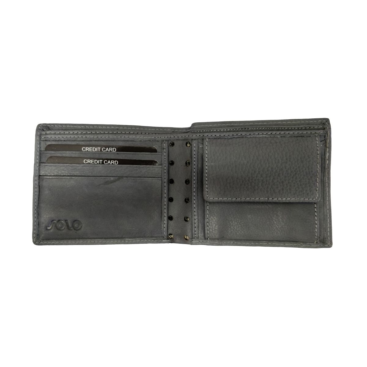 solo Leather Wallet Sixteen Holes With Coin Pouch - Grey