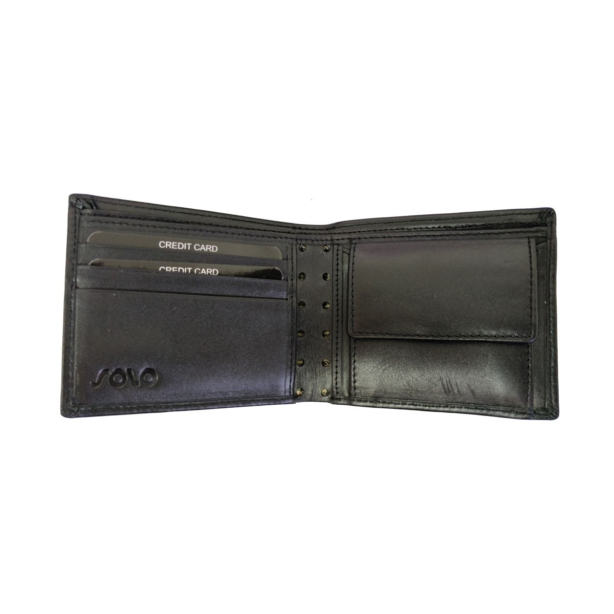 solo Leather Wallet Sixteen Holes With Coin Pouch - Black