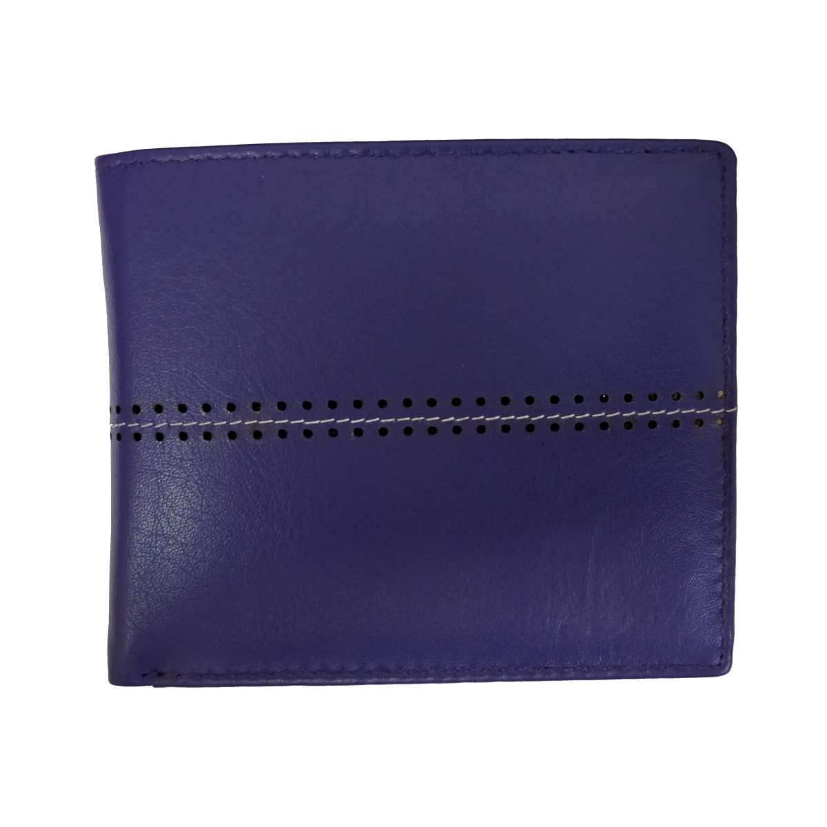 Leather Wallet With Horizontal Stitch and Coin Pouch - Blue