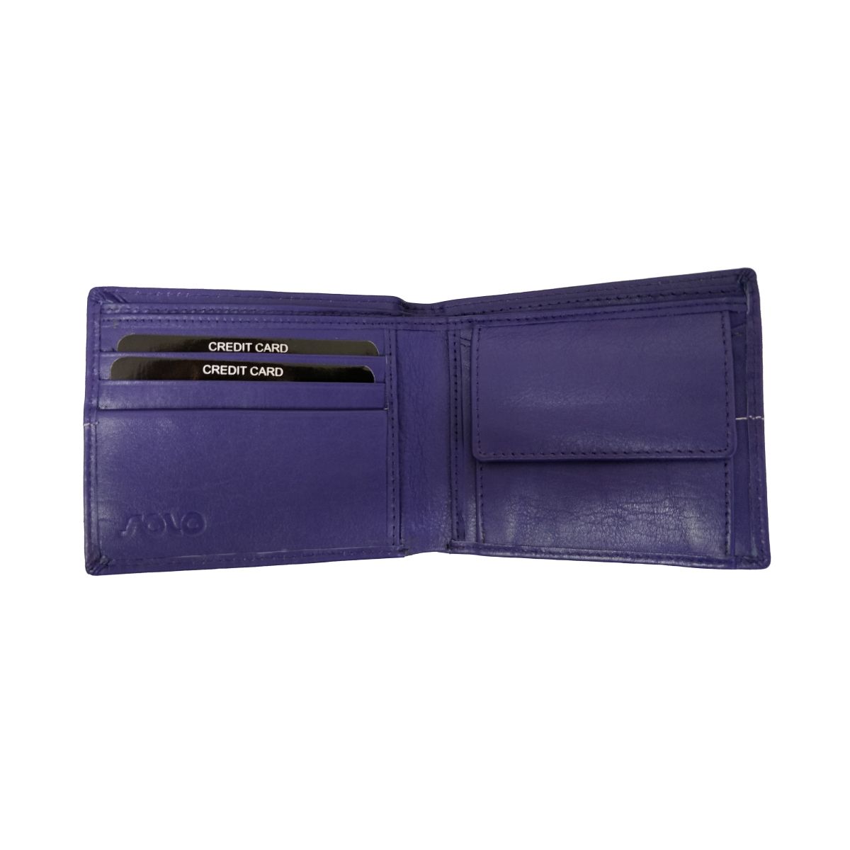 solo Leather Wallet With Horizontal Stitch and Coin Pouch - Blue