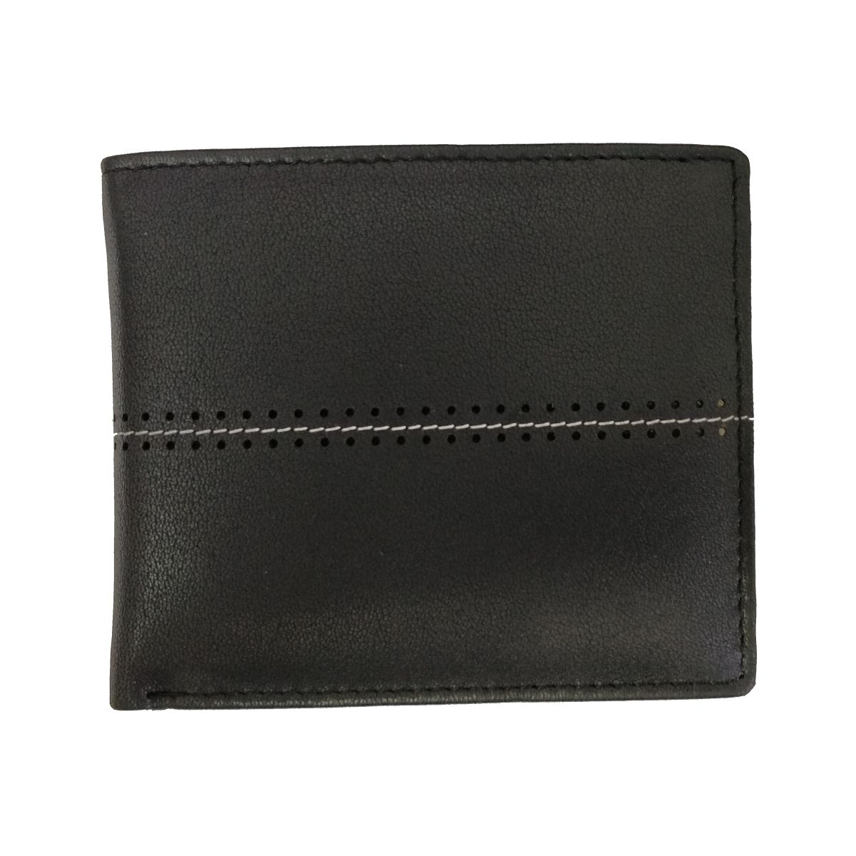 Leather Wallet With Horizontal Stitch and Coin Pouch - Black