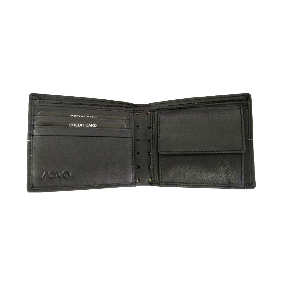 solo Leather Wallet With Horizontal Stitch and Coin Pouch - Black