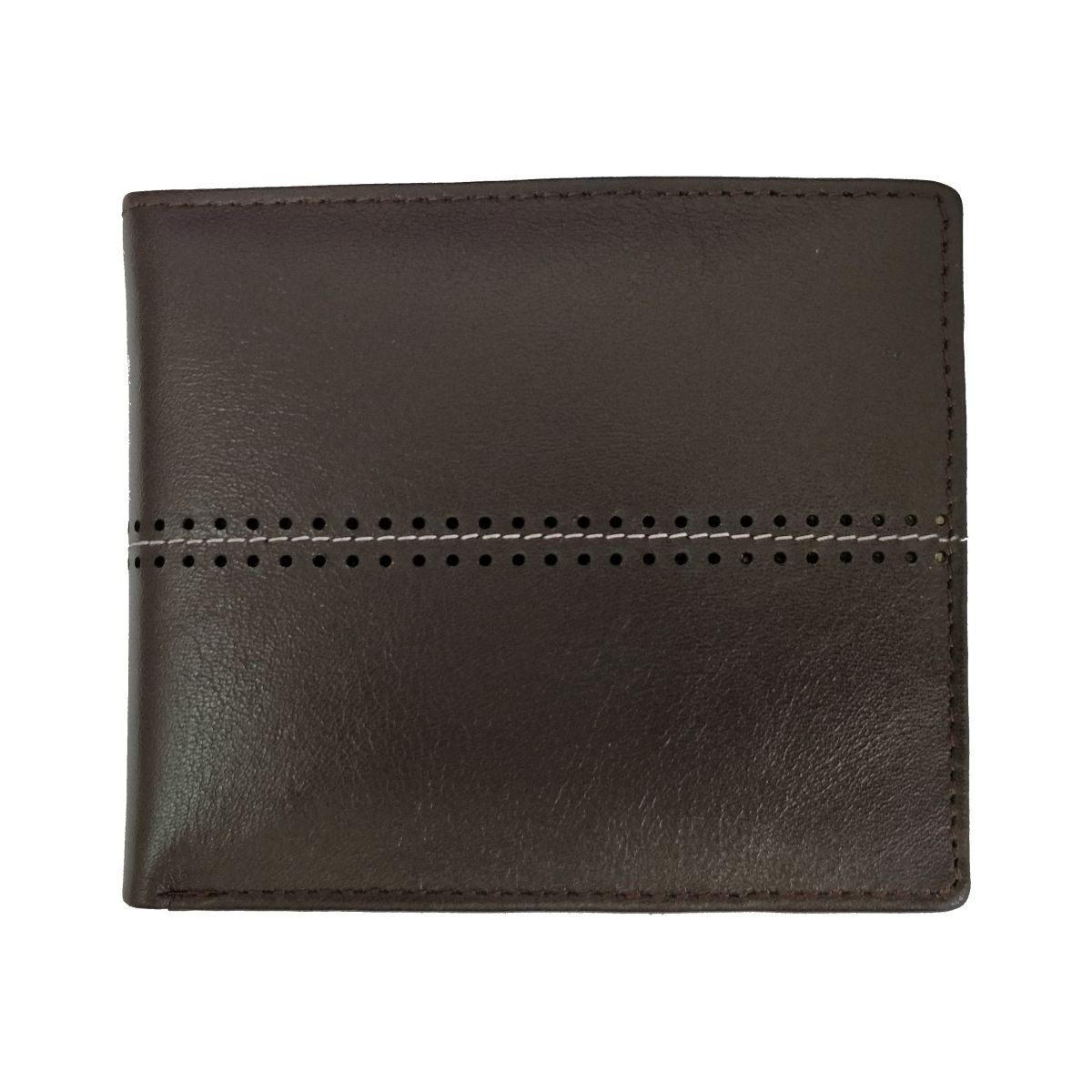 Leather Wallet With Horizontal Stitch and Coin Pouch - Dark Brown