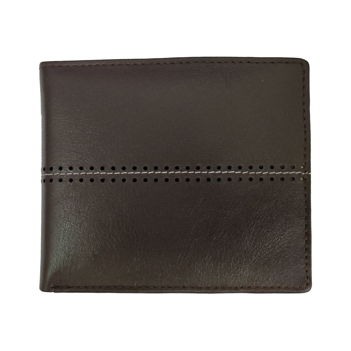 solo Leather Wallet With Horizontal Stitch and Coin Pouch - Dark Brown