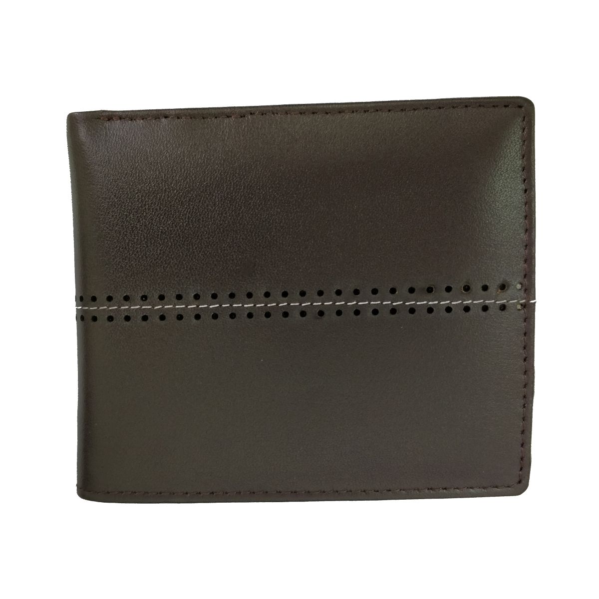 solo Leather Wallet With Horizontal Stitch and Coin Pouch - Dark Brown