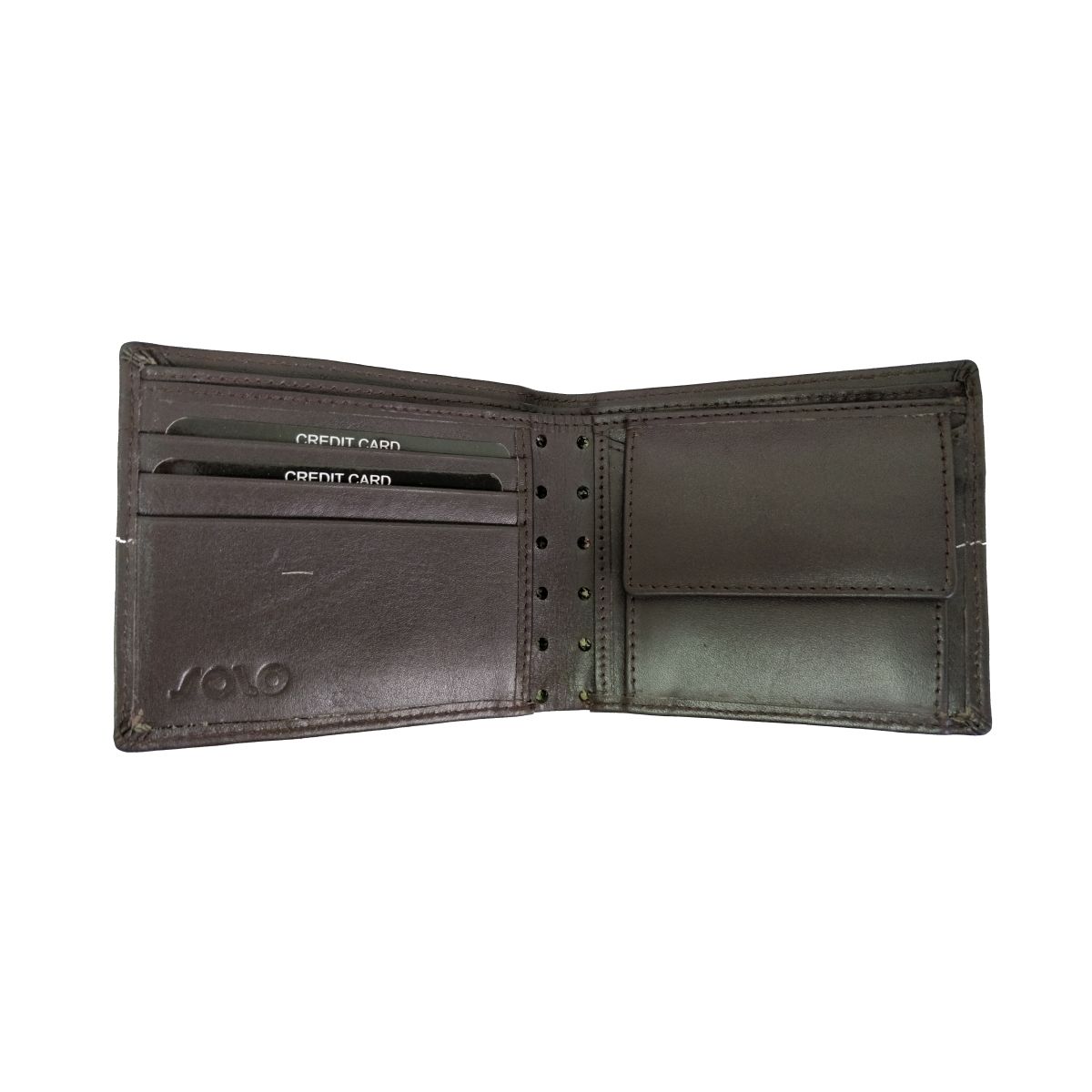 solo Leather Wallet With Horizontal Stitch and Coin Pouch - Dark Brown