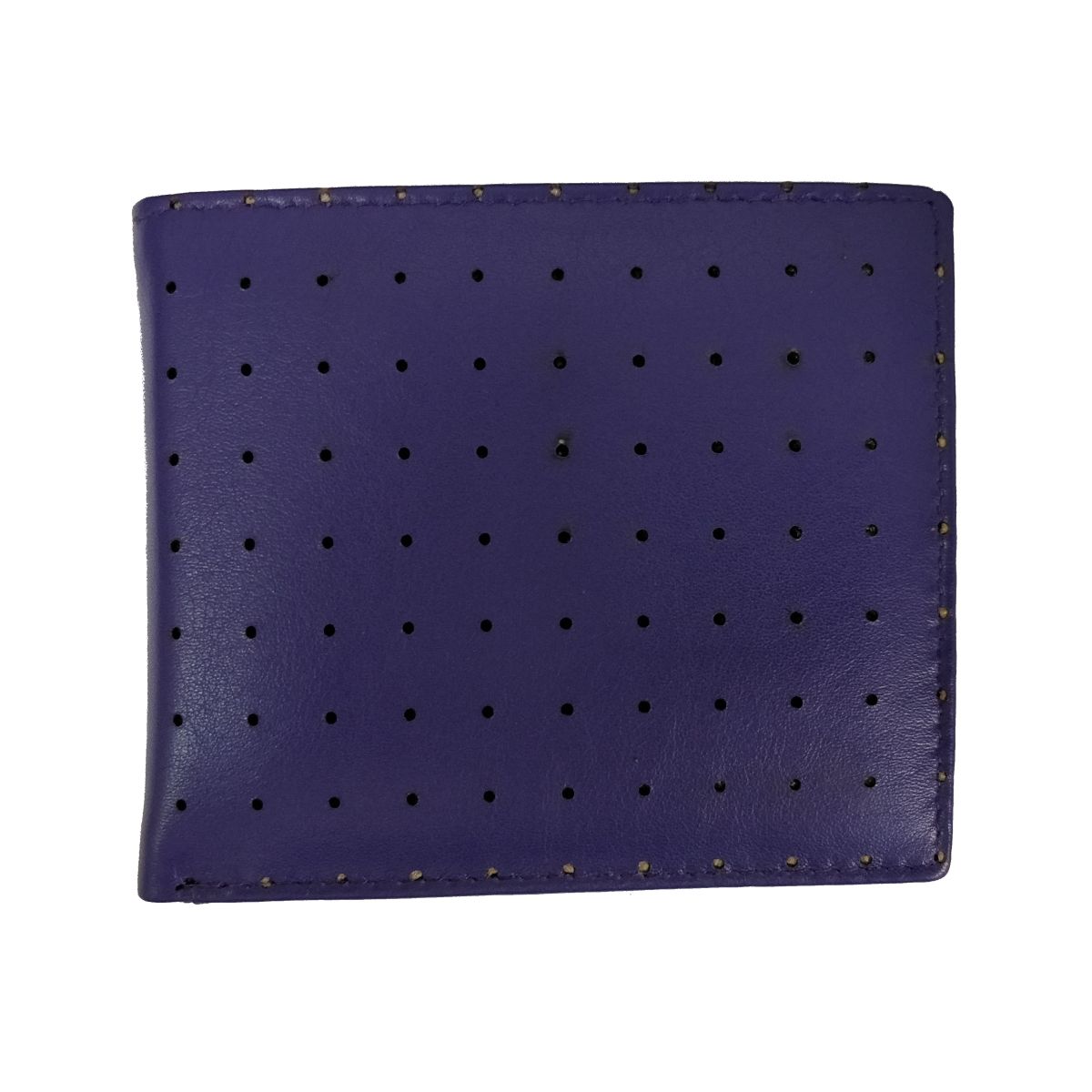 Leather Wallet Perforated With Coin Pouch - Blue