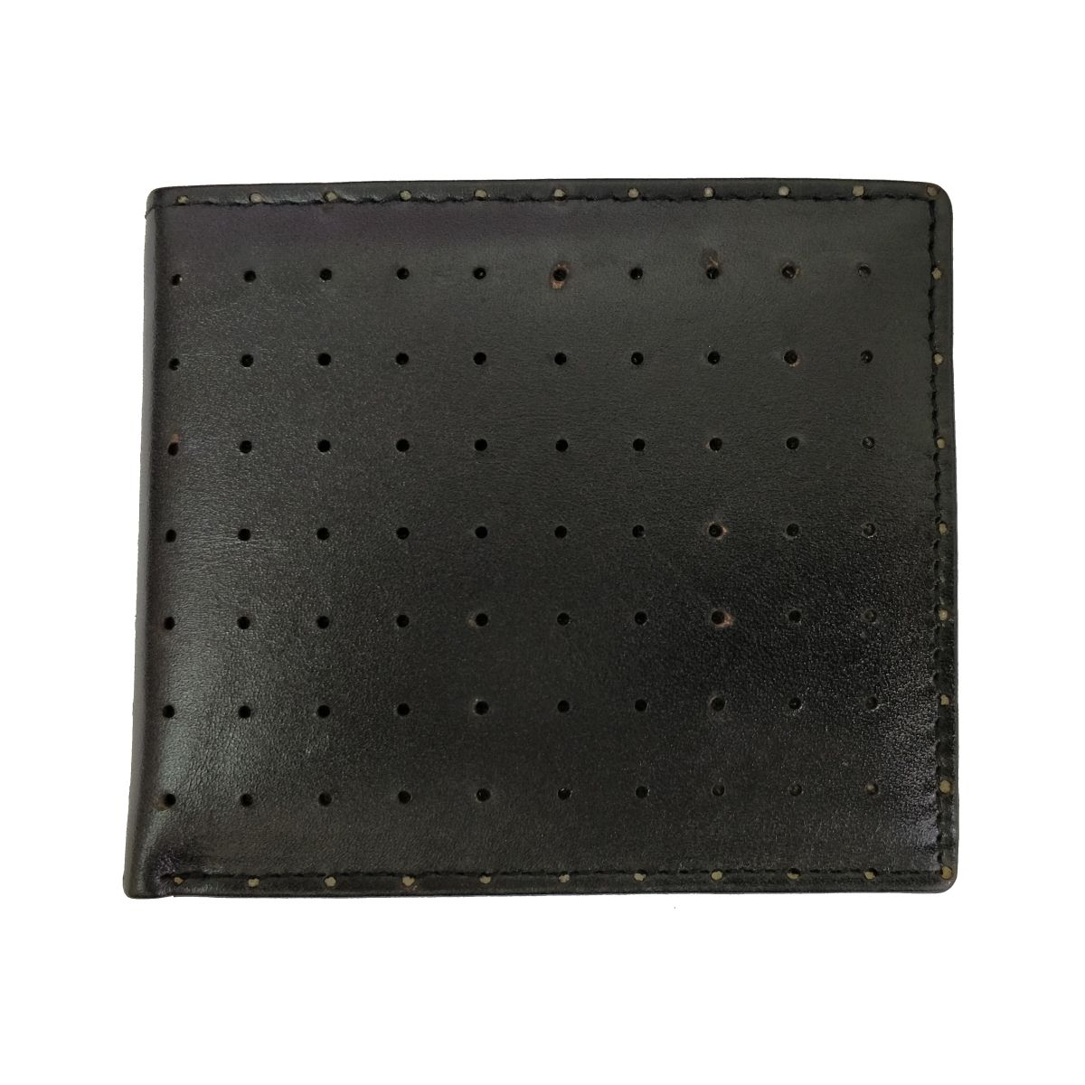 solo Leather Wallet Perforated With Coin Pouch - Black