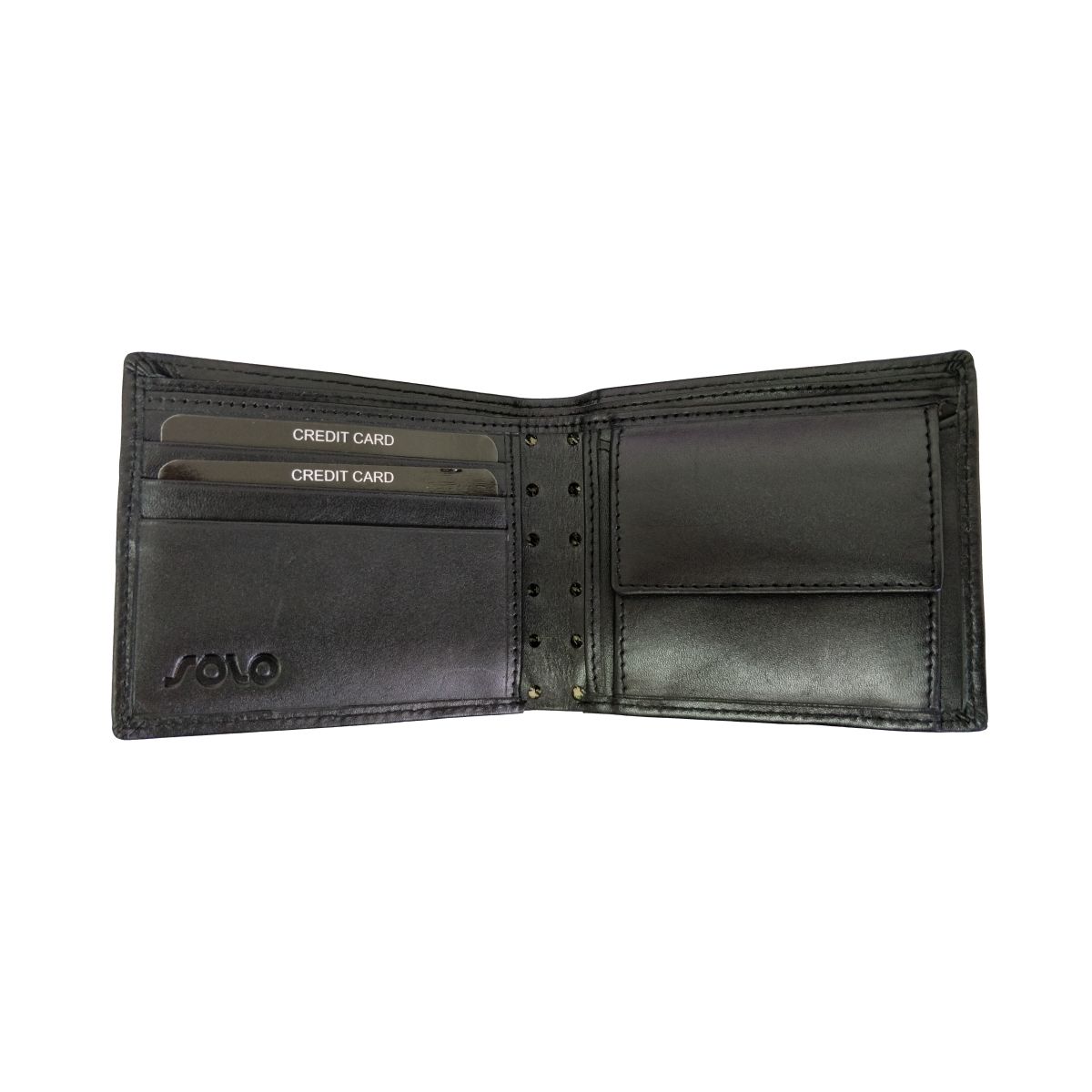 solo Leather Wallet Perforated With Coin Pouch - Black