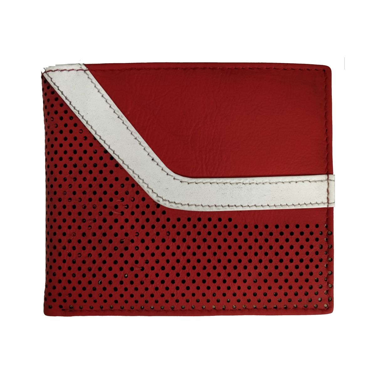 solo Leather Wallet With Broken Strip and Coin Pouch - Red/White