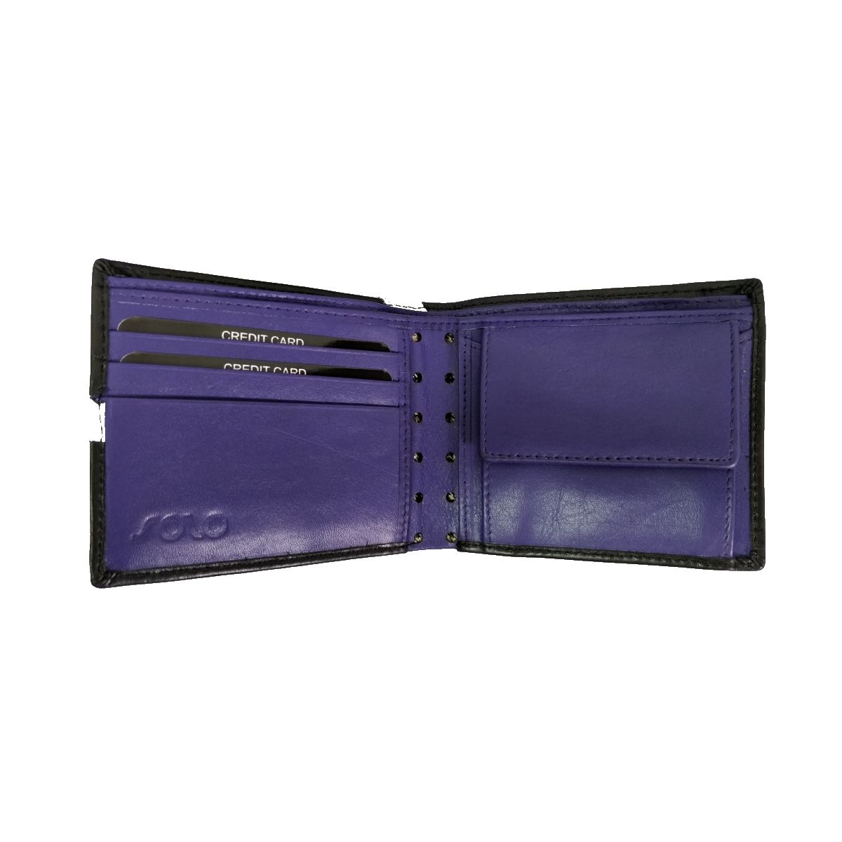 solo Leather Wallet With Broken Strip and Coin Pouch - Black/Blue