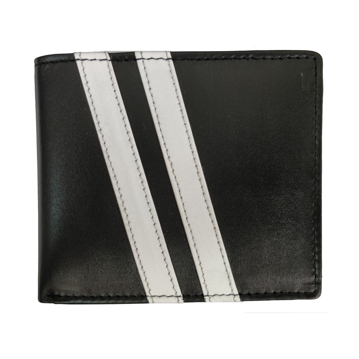 Leather Wallet 2 Strips and Coin Pouch - Black