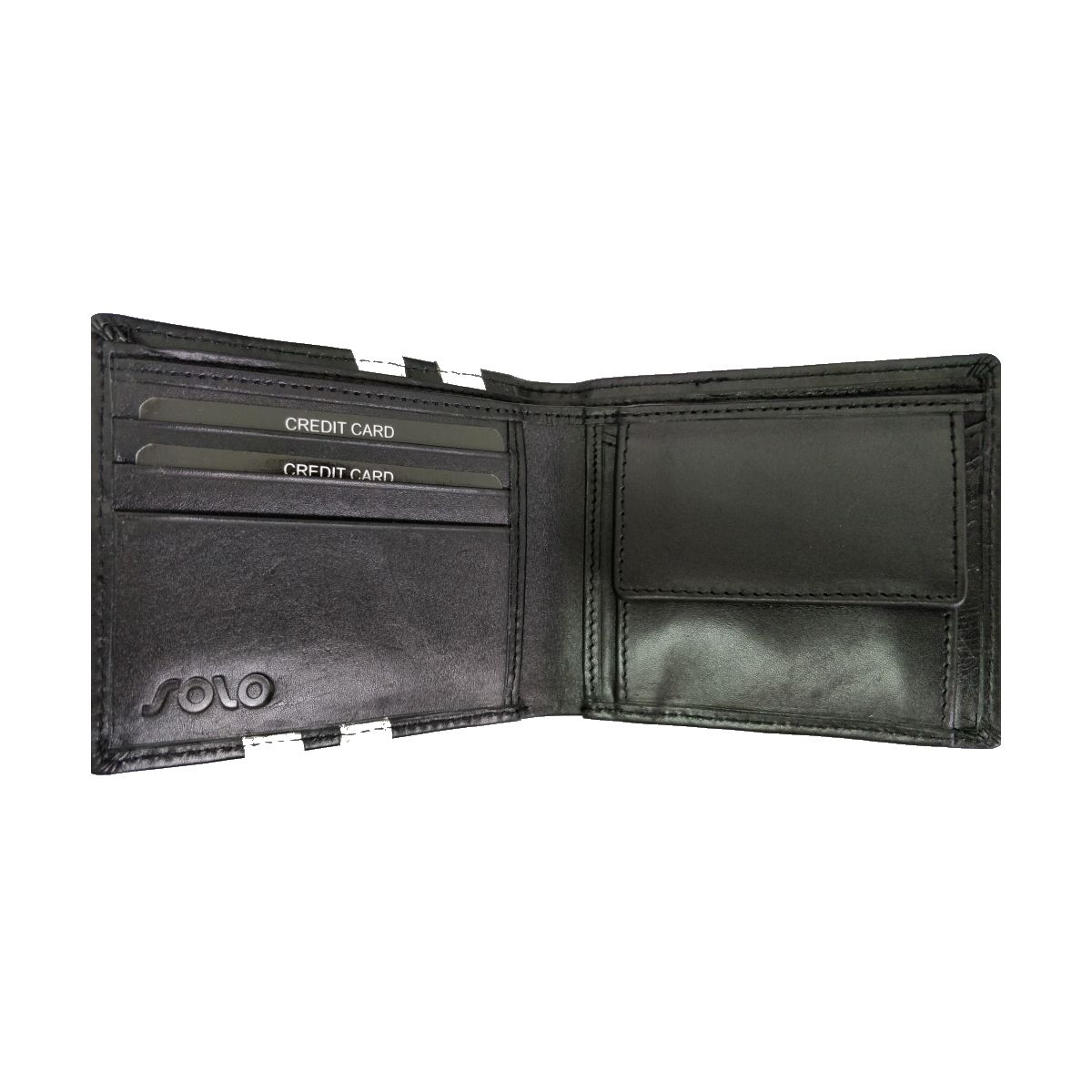 solo Leather Wallet 2 Strips and Coin Pouch - Black