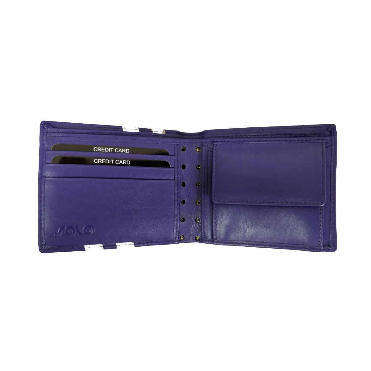 solo Leather Wallet 2 Strips and Coin Pouch - Blue