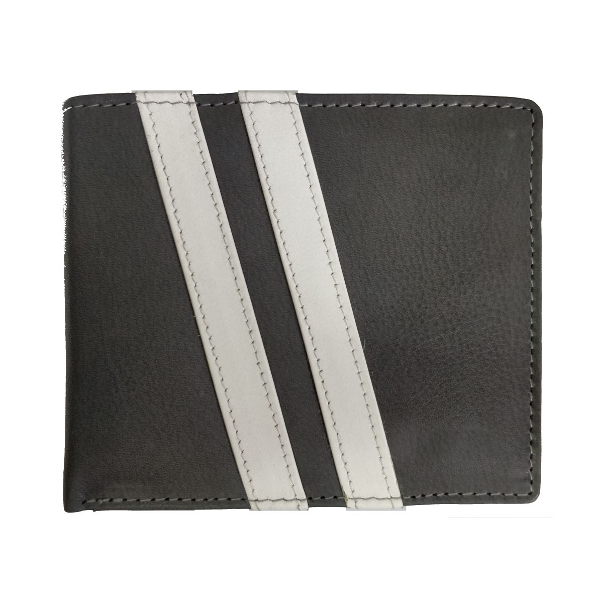 solo Leather Wallet With 2 Strips and Coin Pouch - Grey