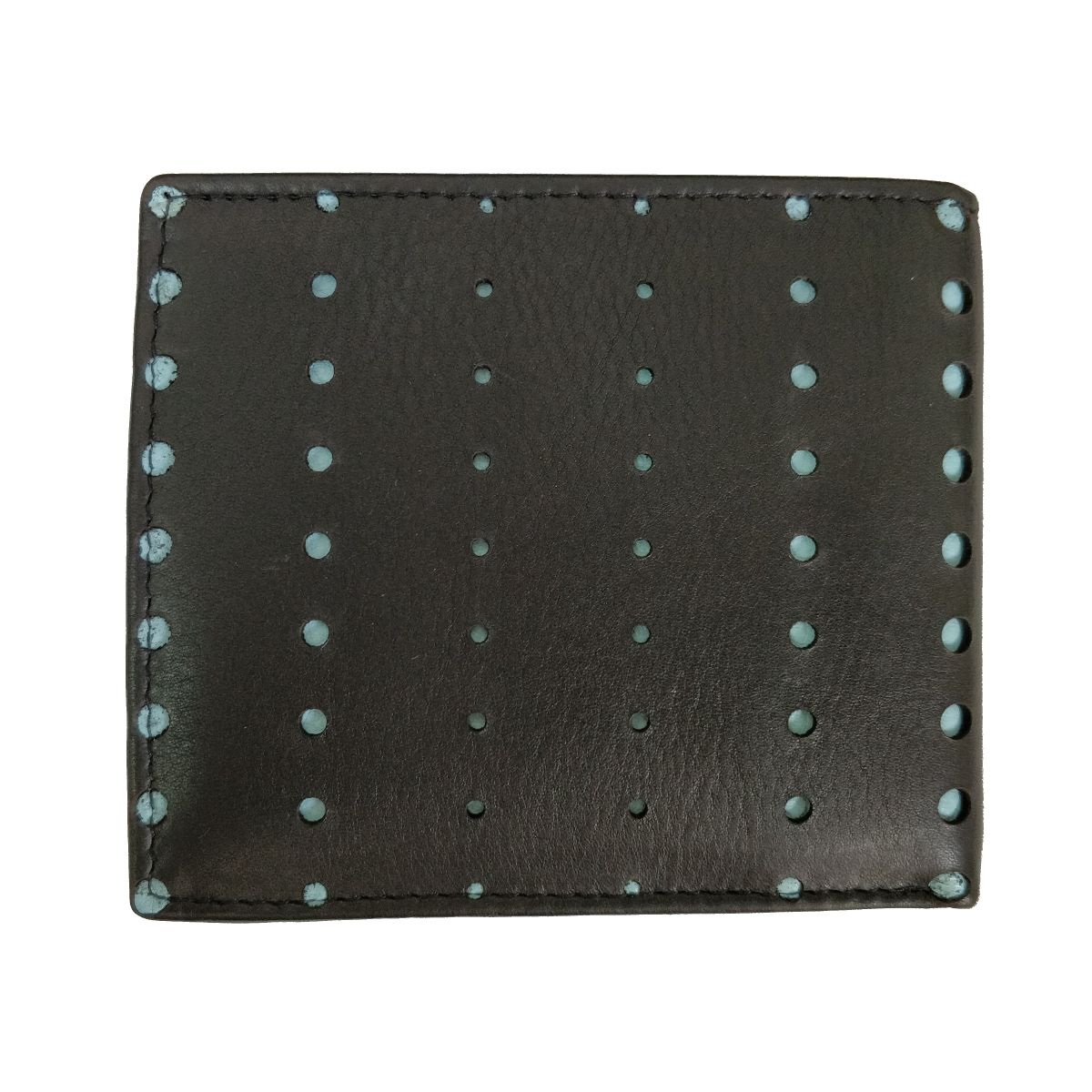 Leather Wallet With Round Laser Cut and Coin Pouch - Black