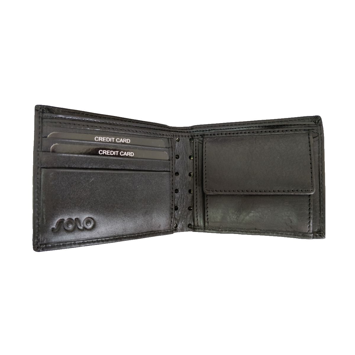 solo Leather Wallet With Round Laser Cut and Coin Pouch - Black