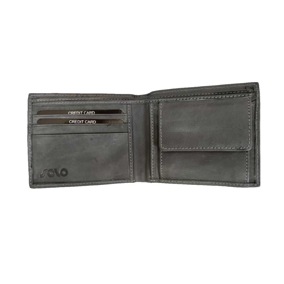 solo Leather Wallet With Round Laser Cut and Coin Pouch - Grey