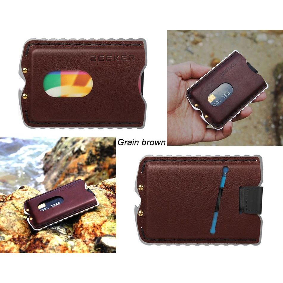 WALLET Minimalist Stainless Steel and Genuine Leather Wallet - Brown