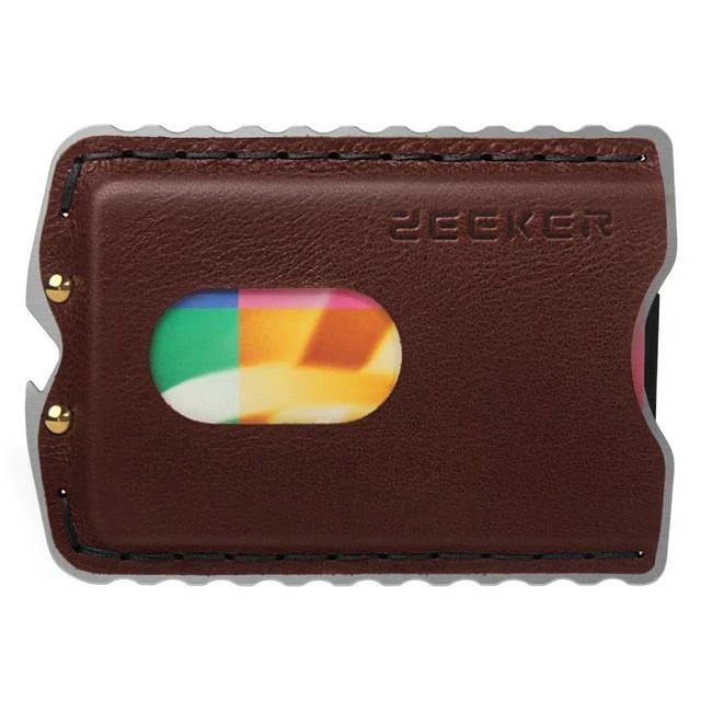 Minimalist Stainless Steel and Genuine Leather Wallet - Brown
